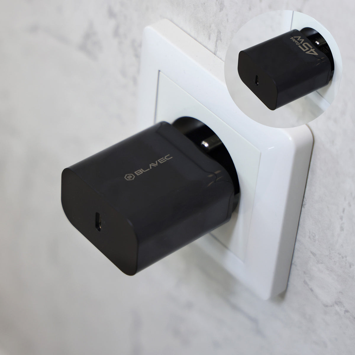 Nätverksladdare med USB-C-kabel Blavec BC-7, 45W, 3A, 1 x USB-C, Svart