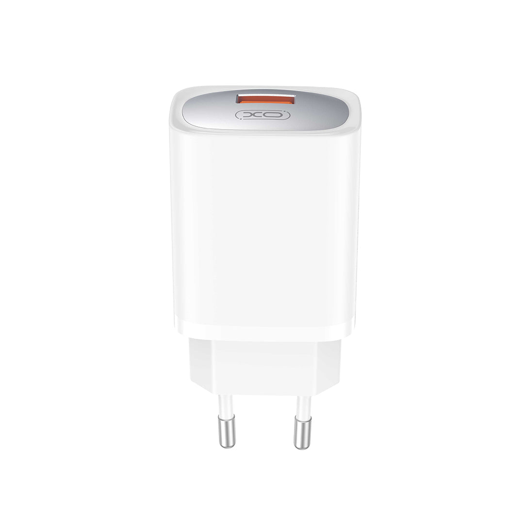 Nätverksladdare med USB-C-kabel XO Design CE19, 18W, 3A, 1 x USB-A, Vit