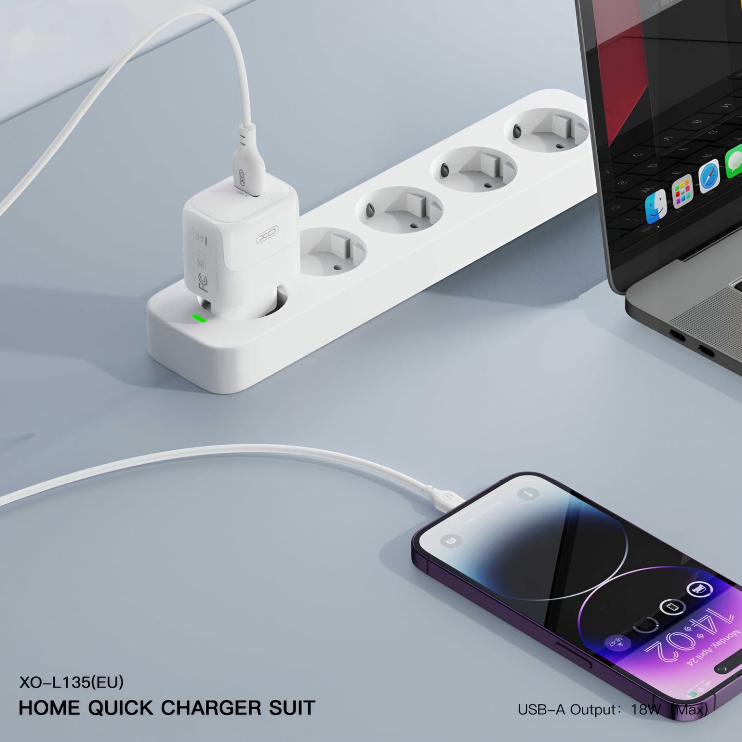 Nätverksladdare med microUSB-kabel XO Design L135, 18W, 3A, 1 x USB-A, Vit