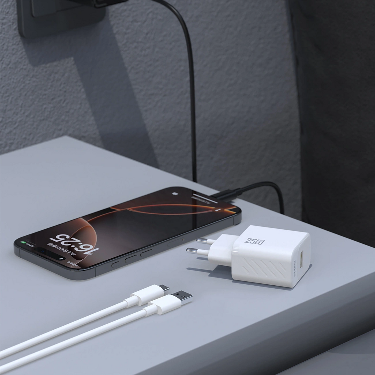 Nätadapter med USB-C-kabel Dudao A27STEU, 25W, 3A, 1 x USB-A, svart