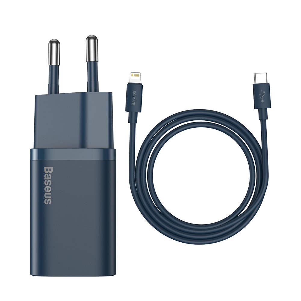 Baseus Super Si nätverksladdare med blixtkabel, 20W, 3A, 1 x USB-C, blå TZCCSUP-B03