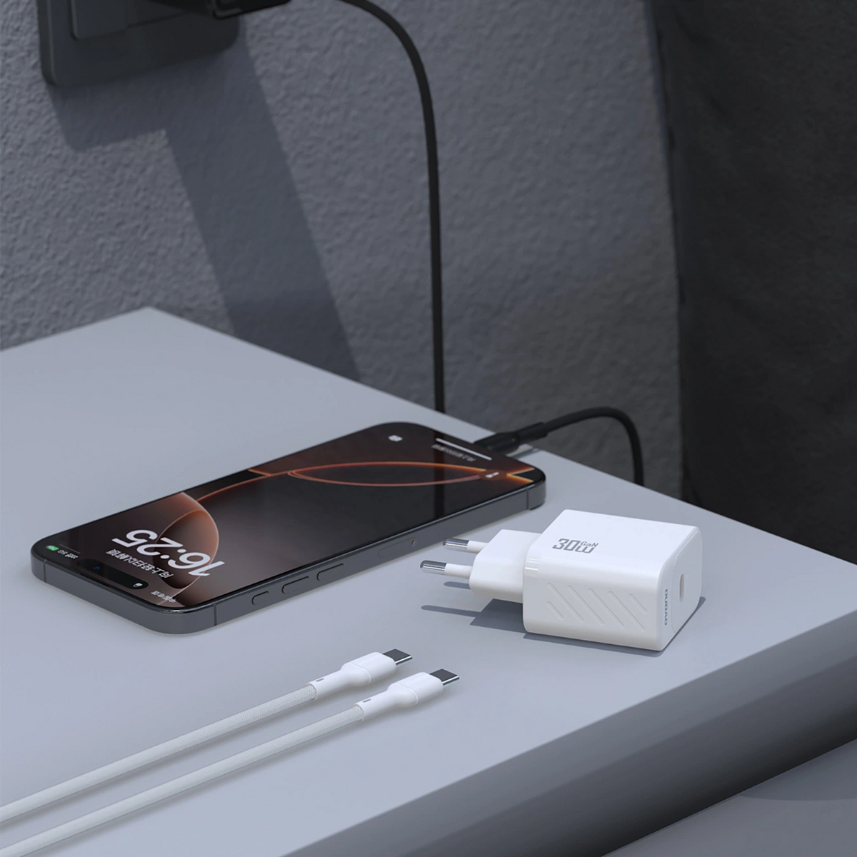 Nätadapter med USB-C-kabel Dudao A27PCEU, 30W, 3A, 1 x USB-C, Svart
