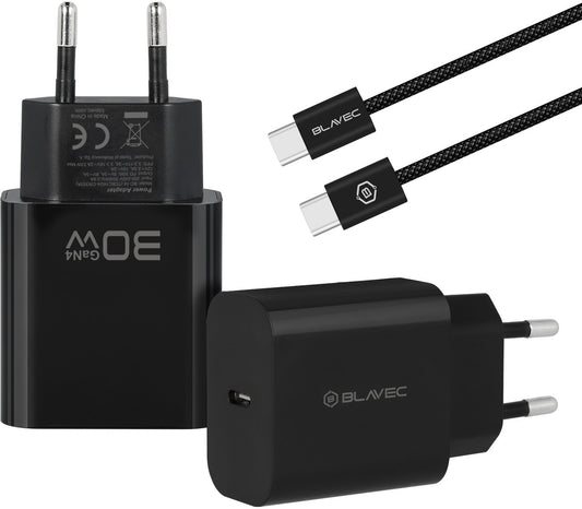 Blavec BC-14 USB-C-väggladdare med kabel, 30 W, 3 A, 1 × USB-C, svart
