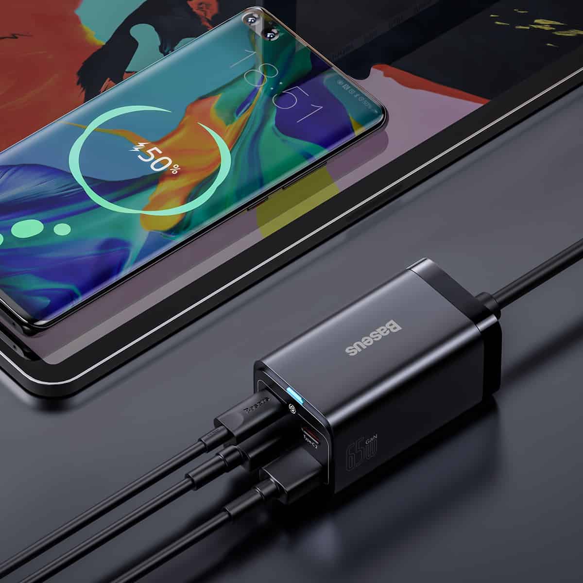 Baseus GaN3 Pro laddningsstation, 65W, 3A, 2 x USB-A - 2 x USB-C, Svart CCGP040101
