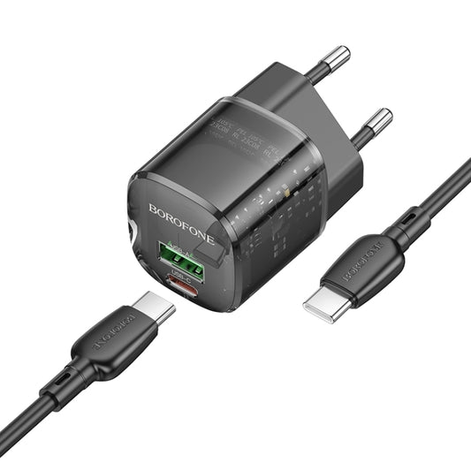 Nätverksladdare med USB-C-kabel Borofone BN17 Sunlight, 20W, 3A, 1 x USB-A - 1 x USB-C, Svart