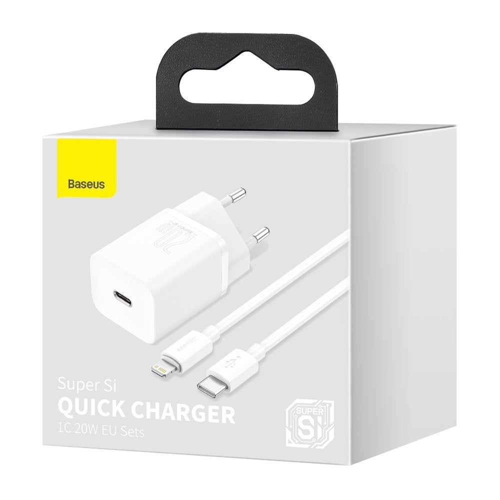Baseus Super Si nätverksladdare med blixtkabel, 20W, 3A, 1 x USB-C, vit TZCCCSUP-B02