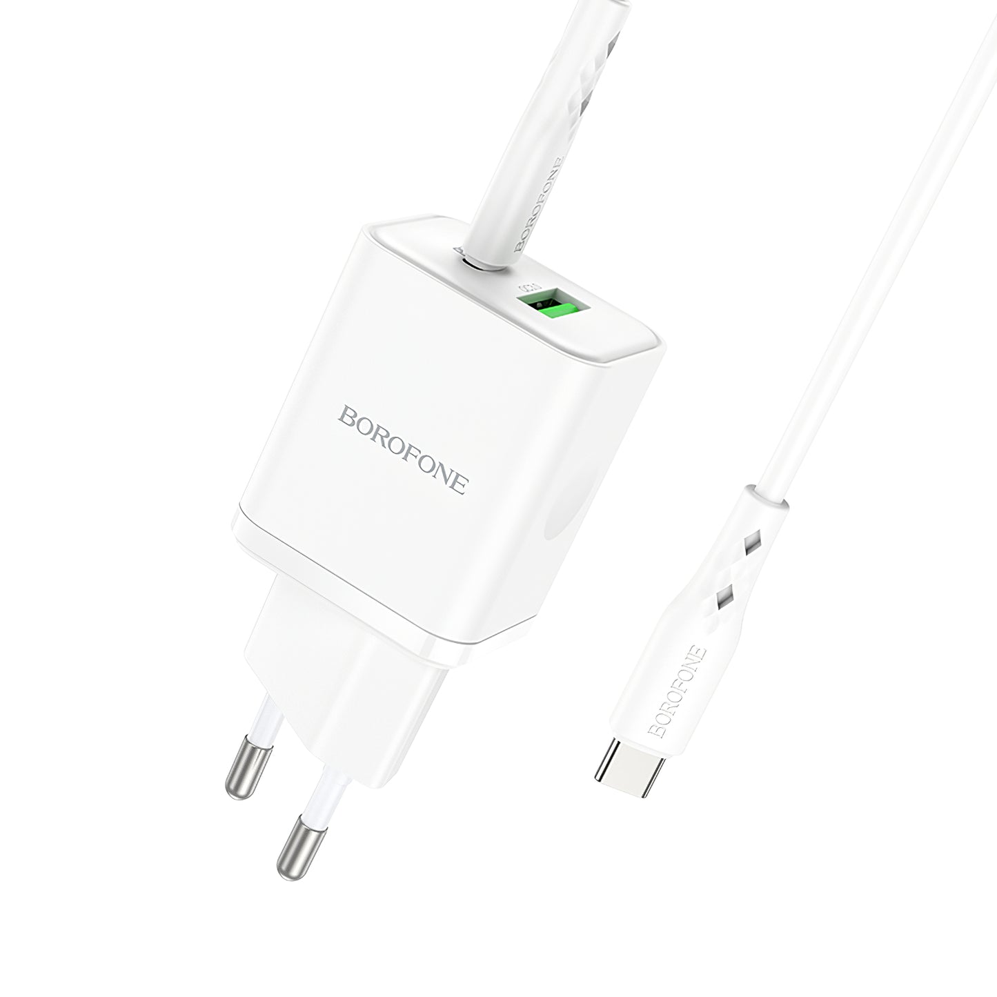 Nätverksladdare med USB-C-kabel Borofone BN7, 20W, 3A, 1 x USB-A - 1 x USB-C, vit