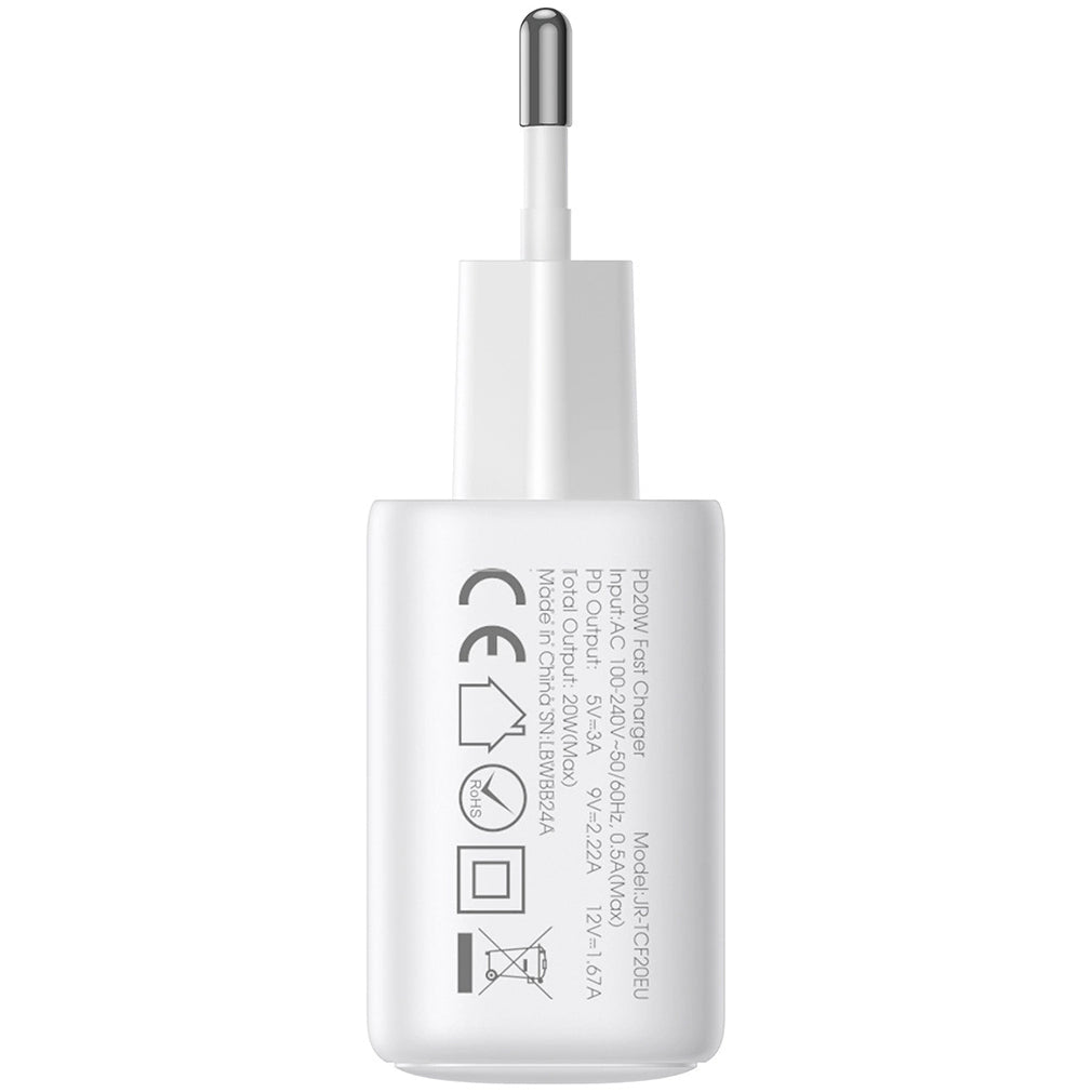 Nätverksladdare med USB-C-kabel Joyroom JR-TCF20, 20W, 3A, 1 x USB-C, Vit