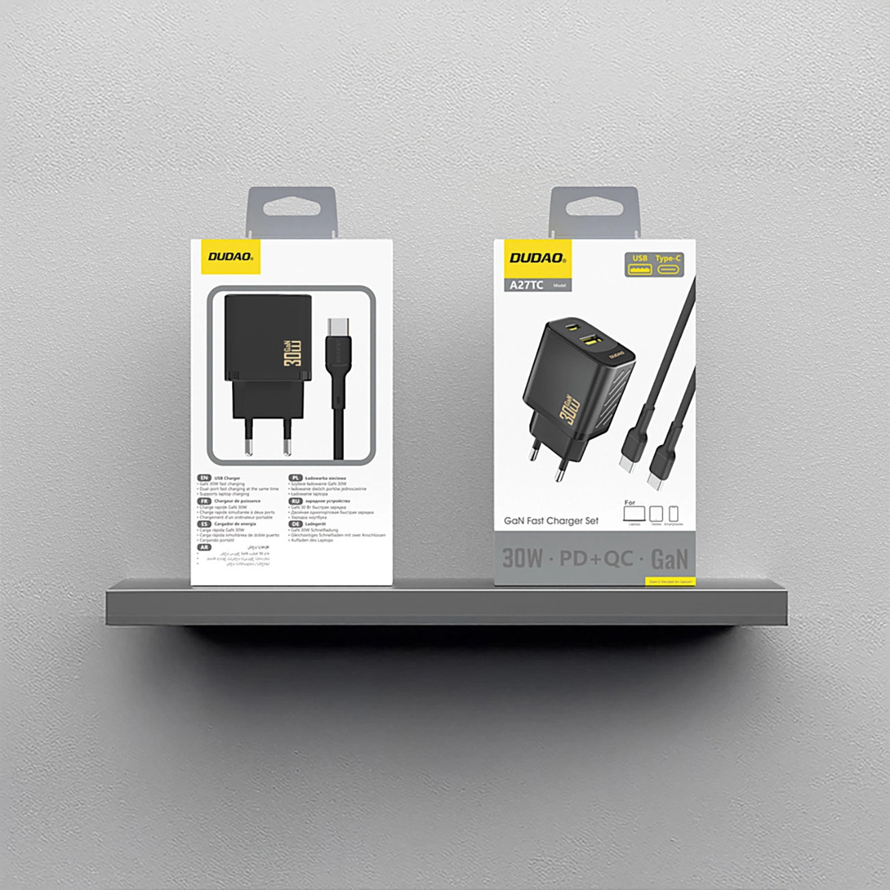 Nätverksladdare med USB-C-kabel Dudao A27TCEU, 30W, 1 x USB-A - 1 x USB-C, Svart