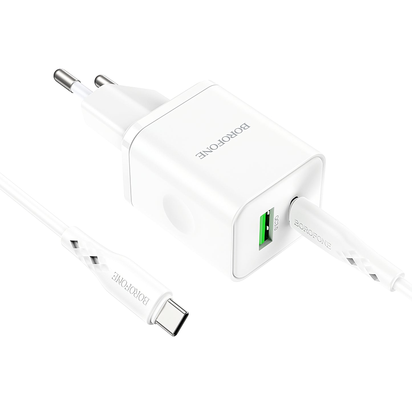 Nätverksladdare med USB-C-kabel Borofone BN7, 20W, 3A, 1 x USB-A - 1 x USB-C, vit