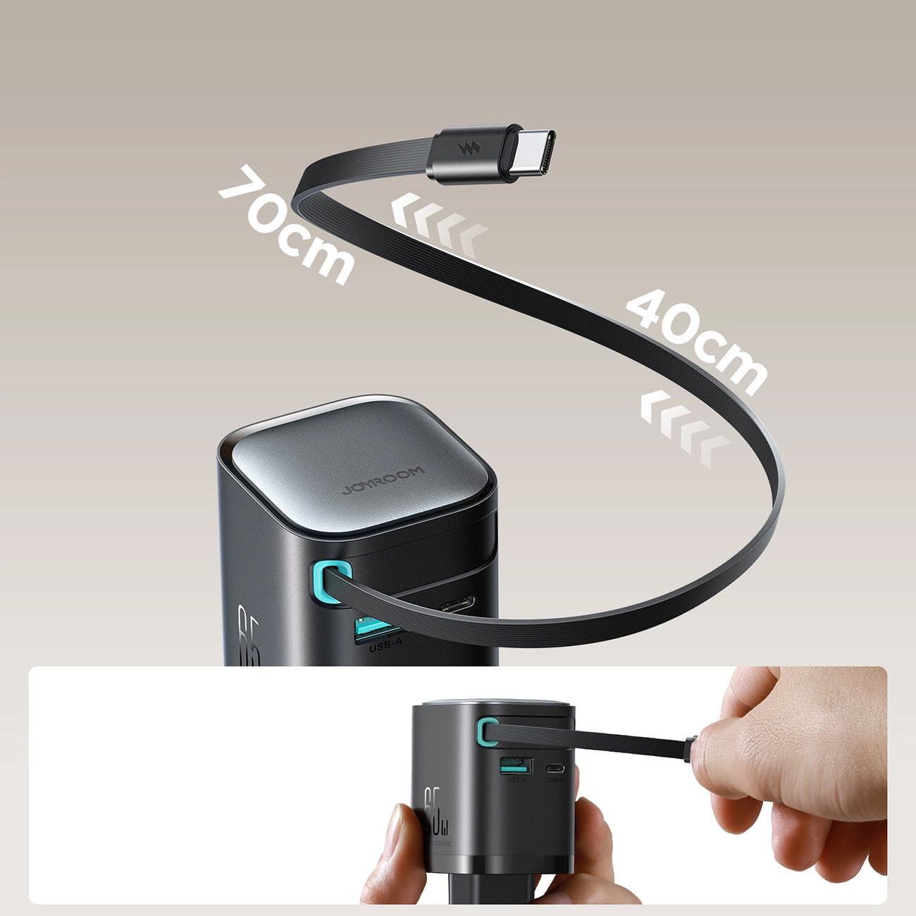Joyroom JR-TCL02 USB-C-kabel Nätverksladdare JR-TCL02, 65W, 3A, 1 x USB-A - 1 x USB-C, Svart