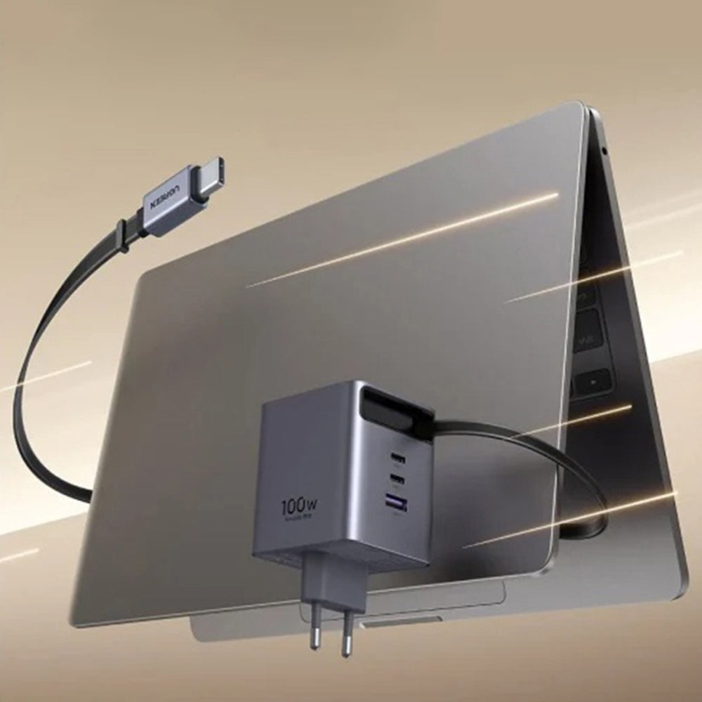 Nätadapter med USB-C-kabel UGREEN X616 (65828), 100W, 5A, 1 x USB-A - 3 x USB-C, Grå