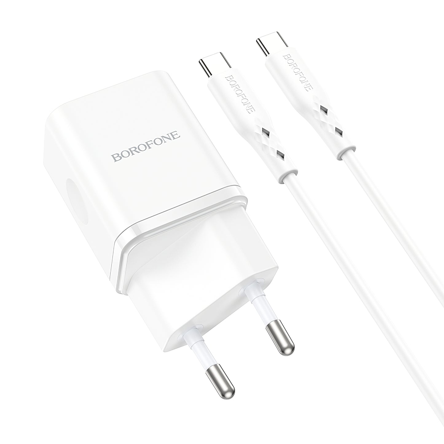Nätverksladdare med USB-C-kabel Borofone BN7, 20W, 3A, 1 x USB-A - 1 x USB-C, vit