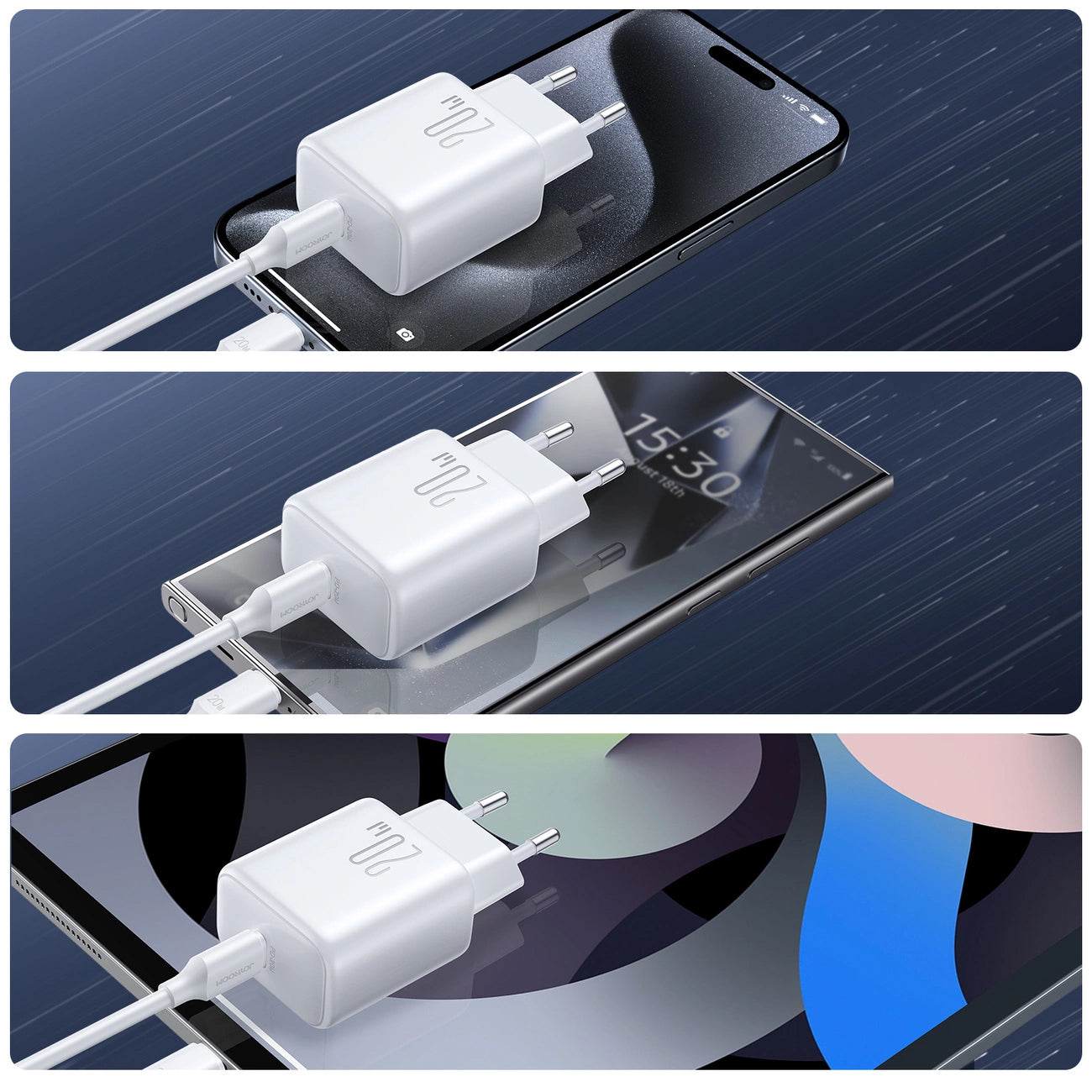 Nätverksladdare med USB-C-kabel Joyroom JR-TCF20, 20W, 3A, 1 x USB-C, Vit