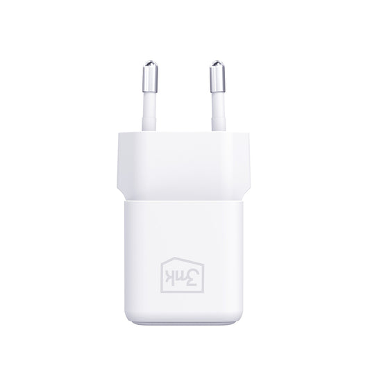 Nätverksladdare med USB-C-kabel 3MK Hyper, 25W, 3A, 1 x USB-C, Vit