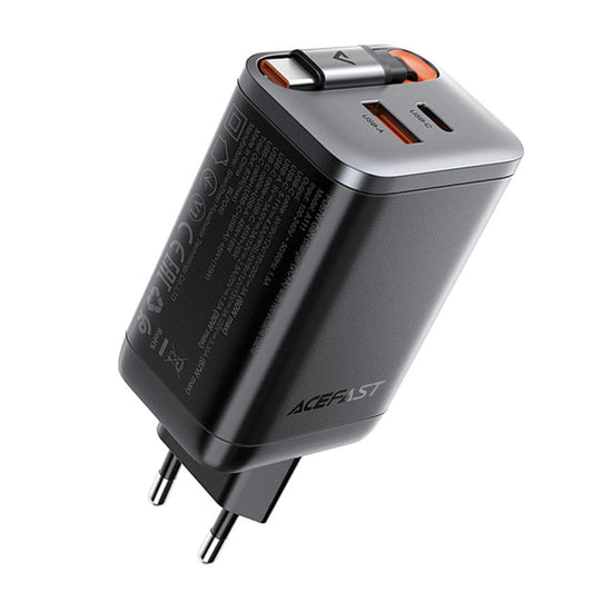 Acefast A111 USB-C Network Charger with Cable, 67W, 3A, 1 x USB-A - 1 x USB-C, Black