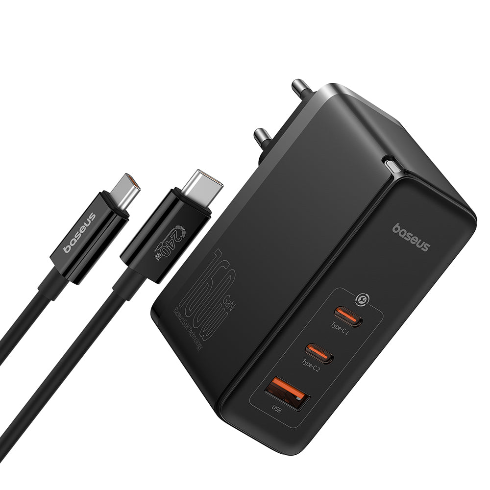 Nätverksladdare med USB-C-kabel Baseus GaN5 Pro, 160W, 5A, 1 x USB-A - 2 x USB-C, Svart P10110825113-00