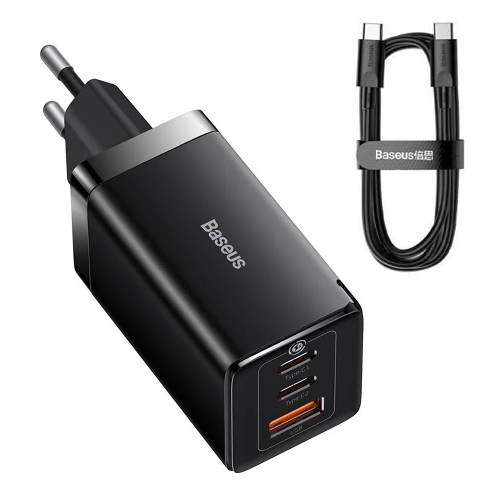 Nätverksladdare med USB-C-kabel Baseus GaN5 Pro, 65W, 3.25A, 1 x USB-A - 2 x USB-C, Svart C0206500