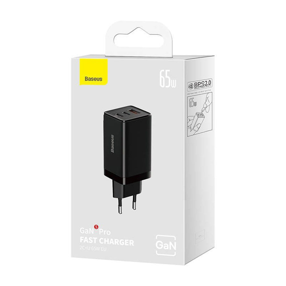 Nätverksladdare med USB-C-kabel Baseus GaN5 Pro, 65W, 3.25A, 1 x USB-A - 2 x USB-C, Svart C0206500