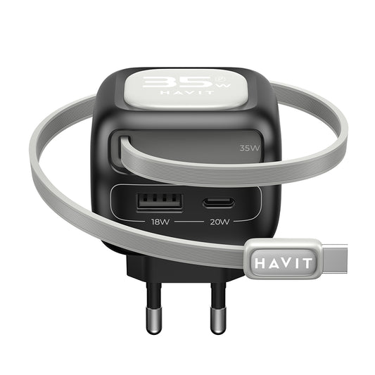 Nätverksladdare med USB-C-kabel HAVIT UC251, 35W, 3A, 1 x USB-A - 1 x USB-C, Svart Grå