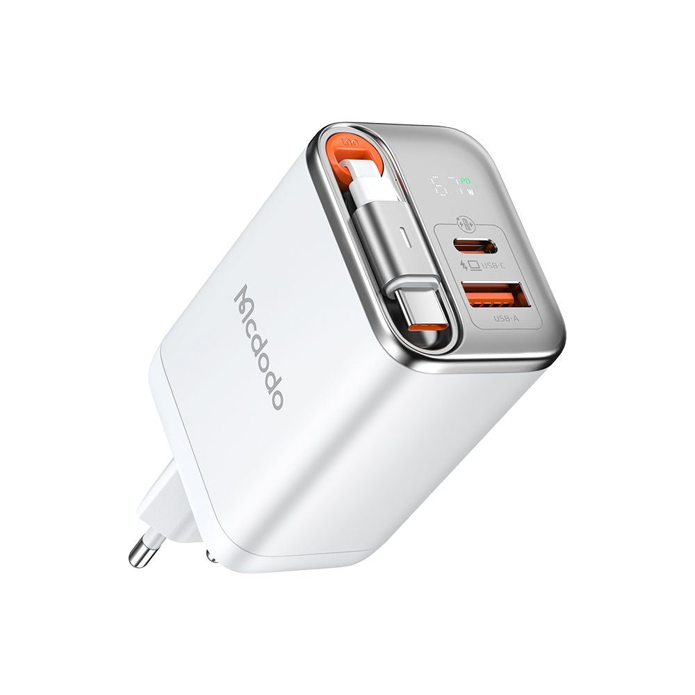 Nätverksladdare med USB-C-kabel McDodo CH-4103 FreeGo Display, 67W, 3.35A, 1 x USB-A - 1 x USB-C, Vit
