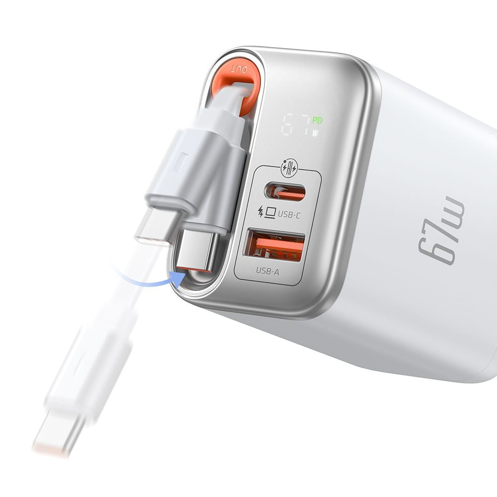 Nätverksladdare med USB-C-kabel McDodo CH-4103 FreeGo Display, 67W, 3.35A, 1 x USB-A - 1 x USB-C, Vit