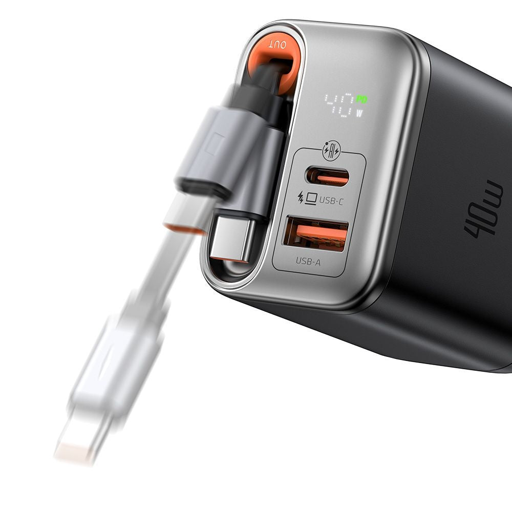 Nätverksladdare med USB-C-kabel McDodo CH-4281 FreeGo Display, 40W, 3A, 1 x USB-A - 1 x USB-C, Svart