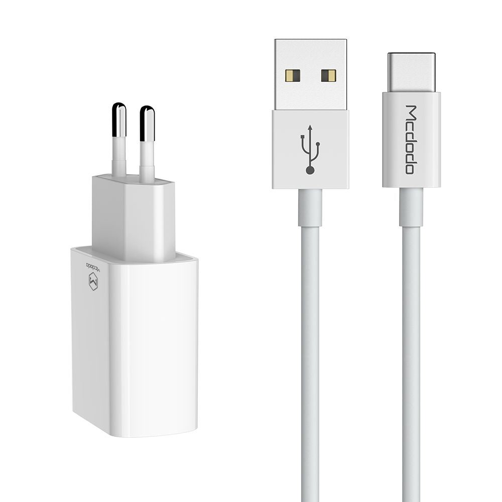 Nätverksladdare med USB-C-kabel McDodo CH-6721 Erbjudande, 12W, 2.4A, 2 x USB-A, Vit