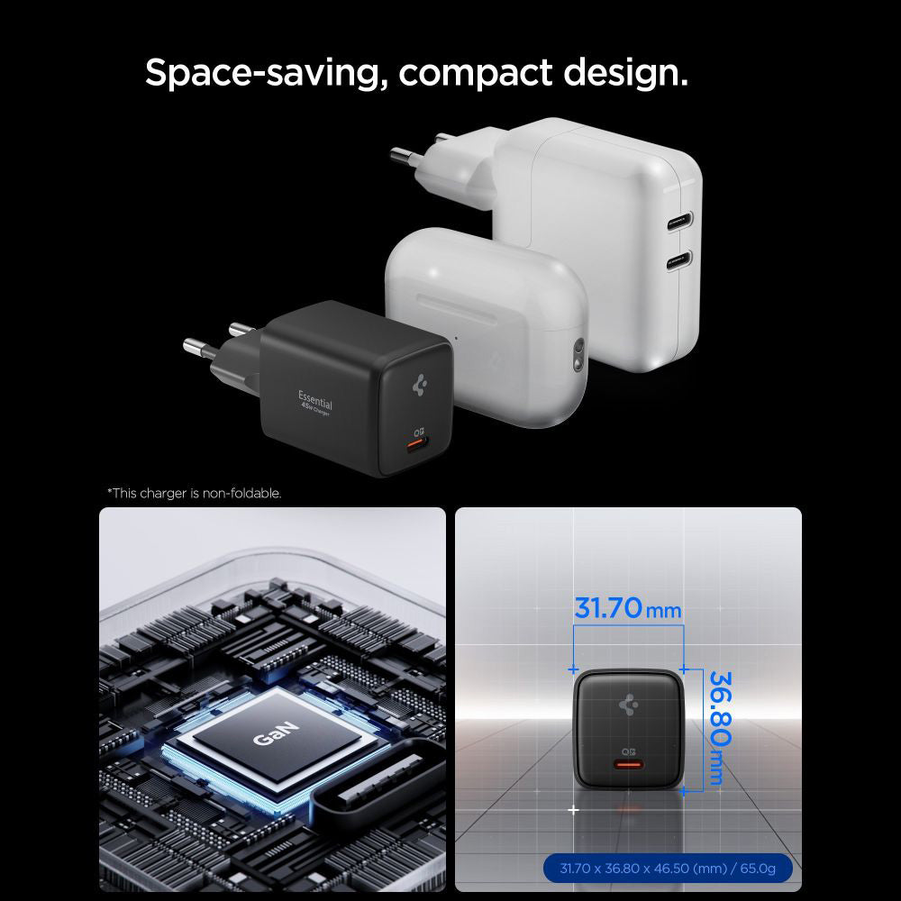 Nätverksladdare med USB-C-kabel Spigen EE451EU Essential, 45W, 3A, 1 x USB-C, Svart ACH09474