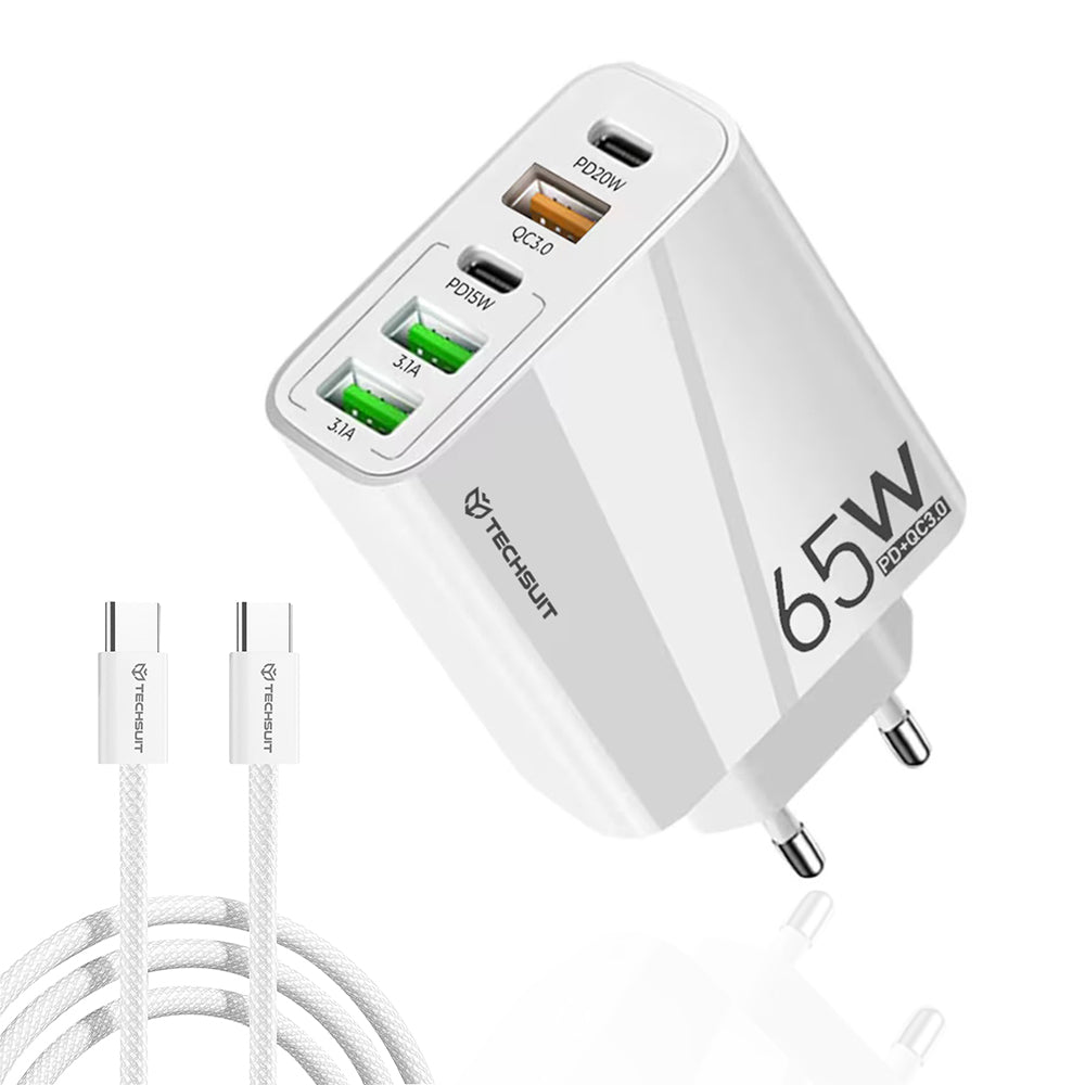 Nätverksladdare med USB-C-kabel Techsuit CHC2 PentaXPower, 20W, 3A, 3 x USB-A - 2 x USB-C, Vit