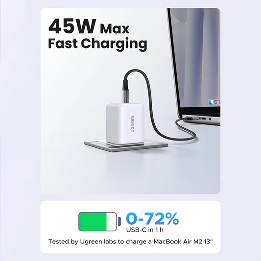 Nätadapter med USB-C-kabel UGREEN X524 (65055), 45W, 3A, 1 x USB-C, Vit