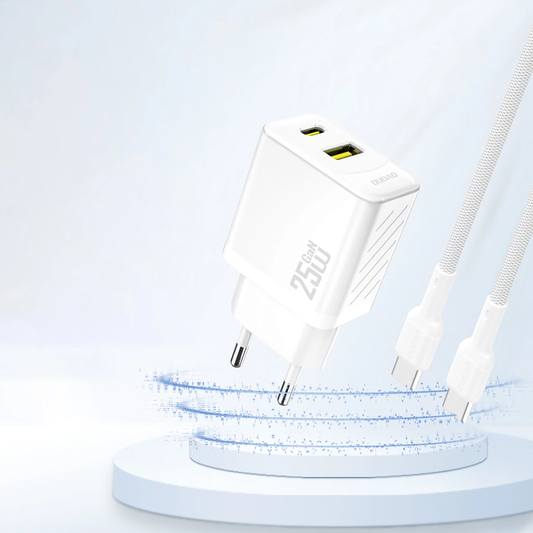 Dudao A26T Nätverksladdare, 25W, 3A, 1 x USB-A - 1 x USB-C, Vit
