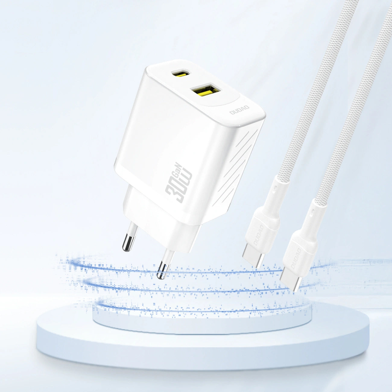 Nätadapter Dudao A27TEU, 30W, 3A, 1 x USB-A - 1 x USB-C, Vit