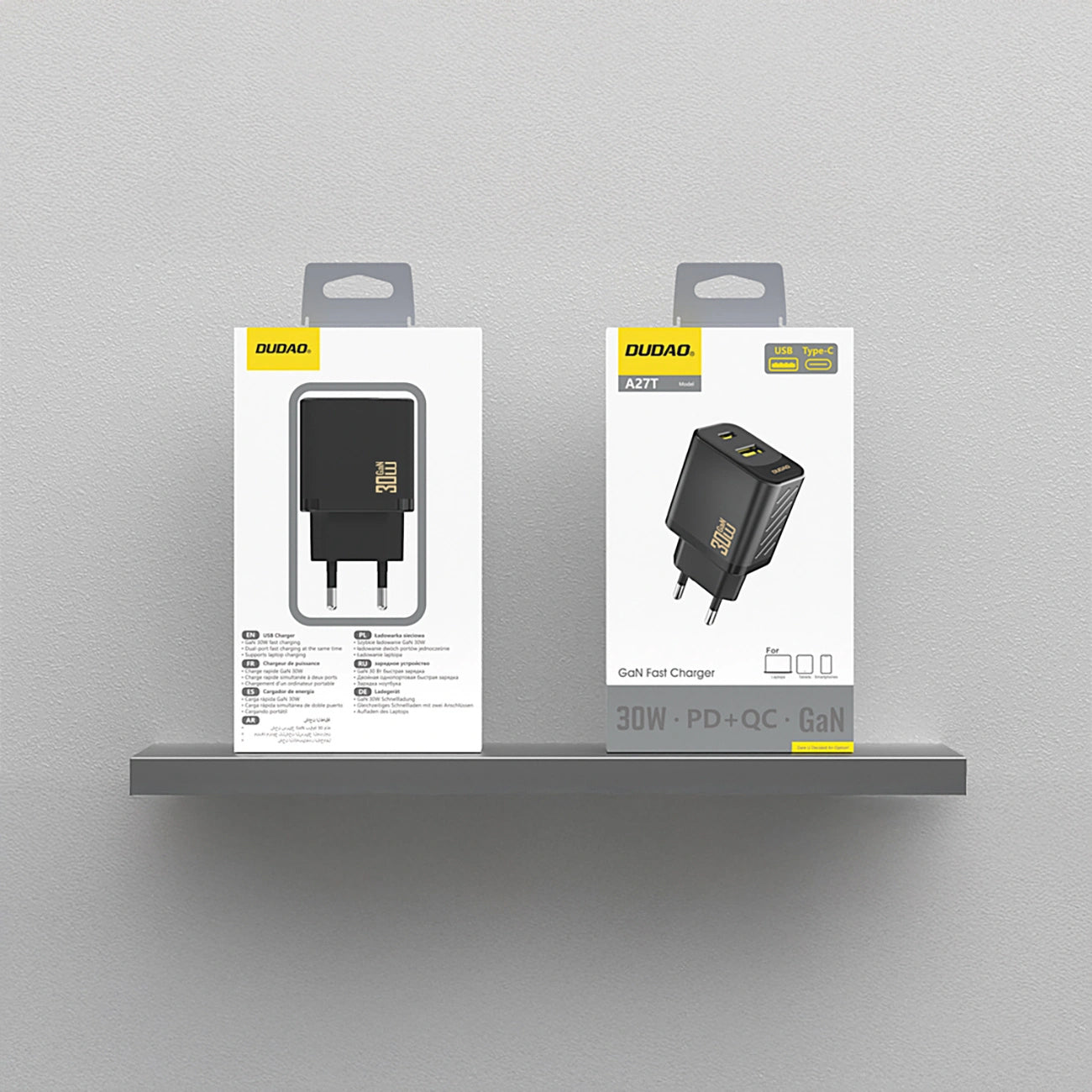 Nätverksladdare Dudao A27TEU, 30W, 3A, 1 x USB-A - 1 x USB-C, Svart