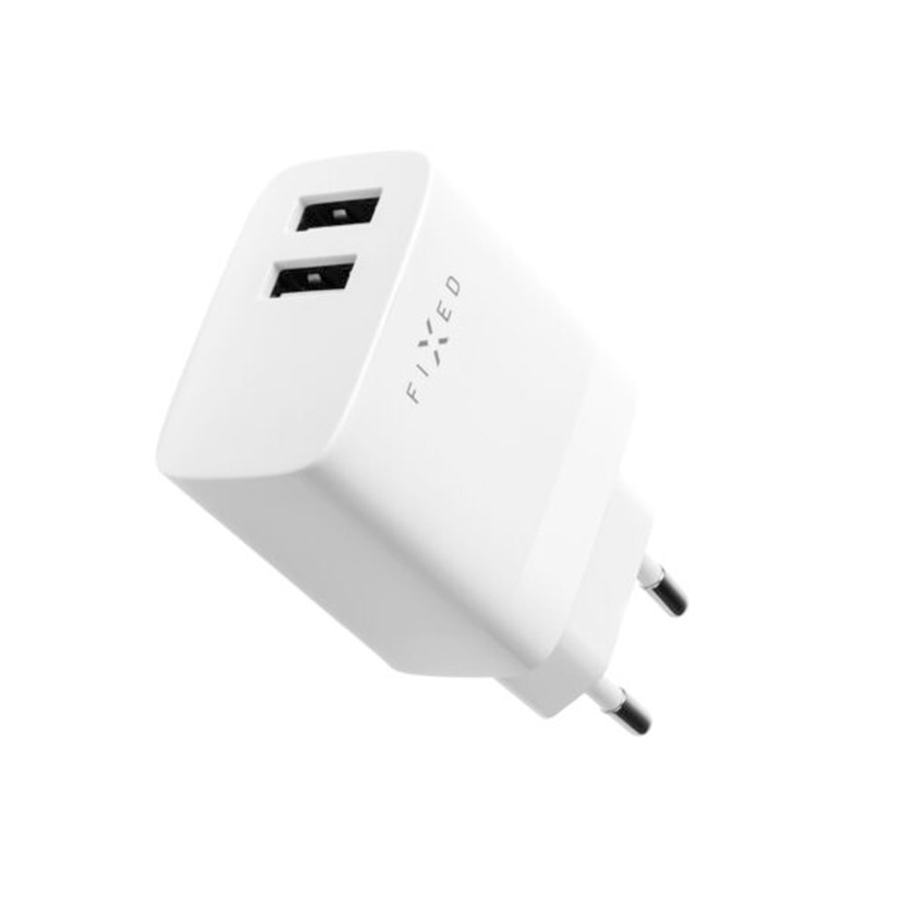 Nätverksladdare Fixed, 17W, 3A, 2 x USB-A, Vit