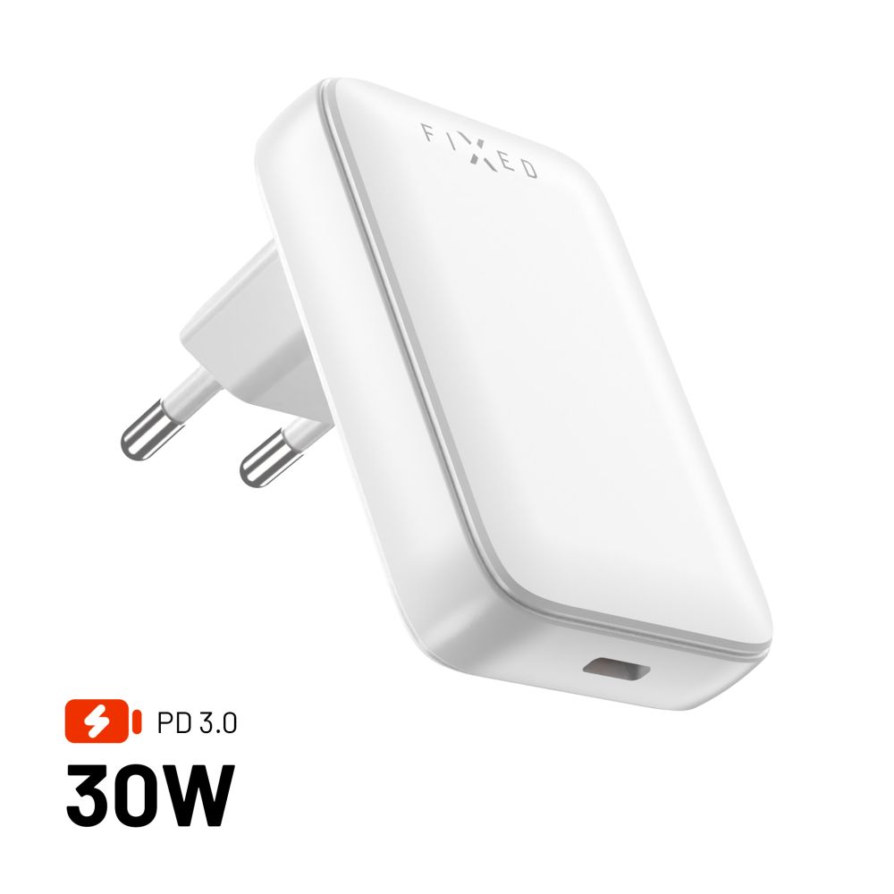 Nätverksladdare Fixed, 30W, 3A, 1 x USB-C, Vit
