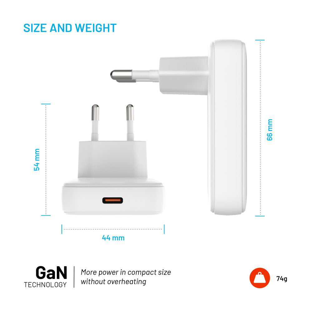 Nätverksladdare Fixed, 30W, 3A, 1 x USB-C, Vit