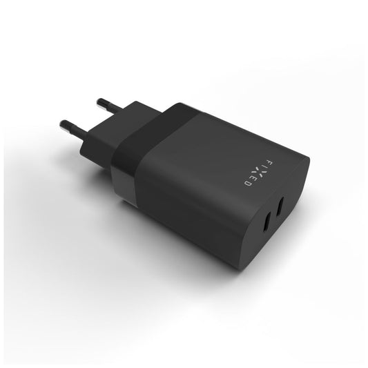 Nätverksladdare Fixed, 35W, 3A, 2 x USB-C, Svart