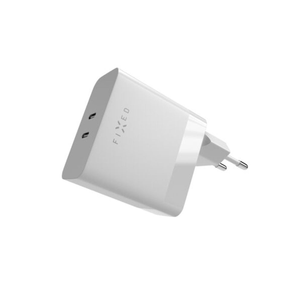 Fixed nätverksladdare, 65W, 3.25A, 2 x USB-C, Vit