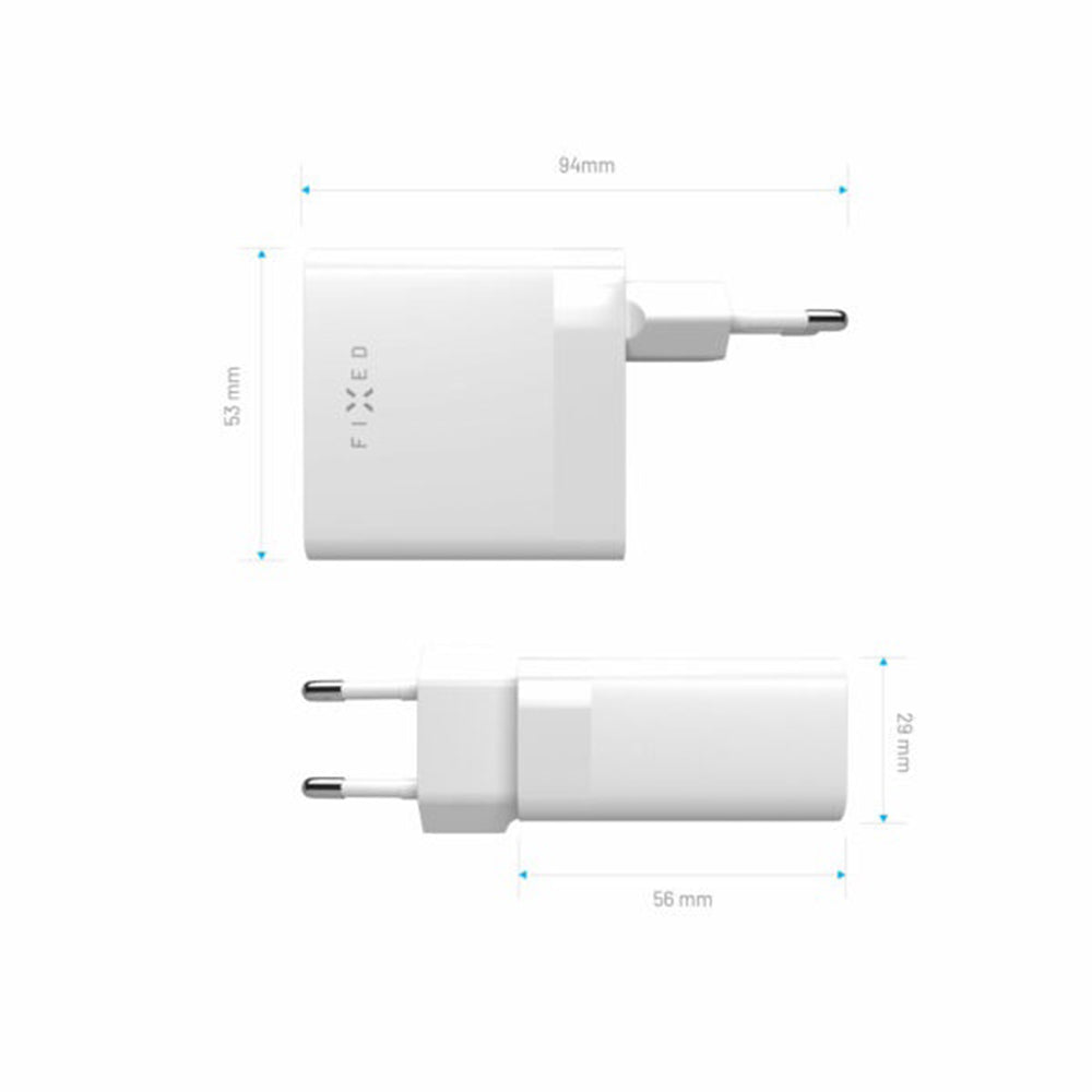 Fixed nätverksladdare, 65W, 3.25A, 2 x USB-C, Vit