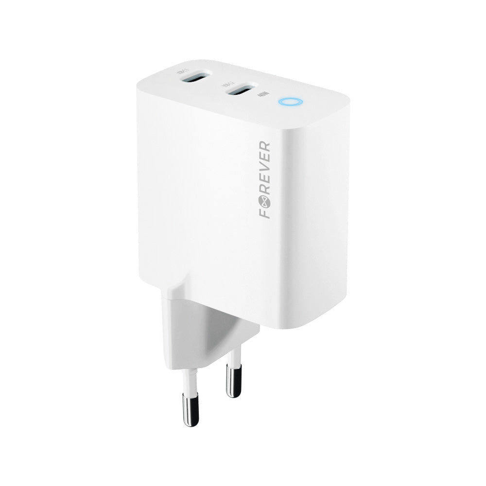 Forever nätverksladdare TC-06-40CC, 40W, 3A, 2 x USB-C, vit