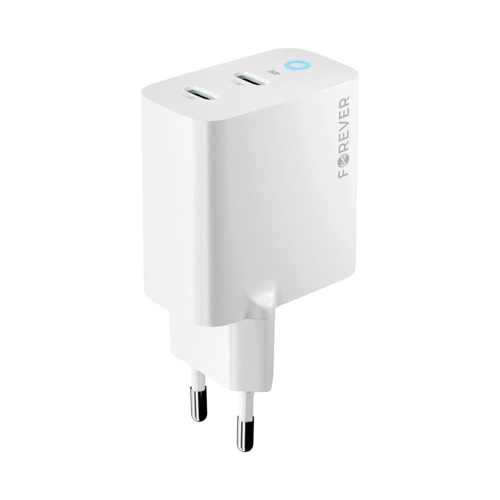 Forever nätverksladdare TC-06-40CC, 40W, 3A, 2 x USB-C, vit