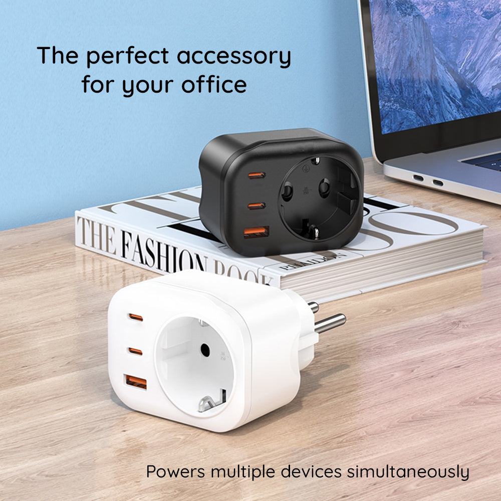 HAVIT UC142 Nätverksladdare, 30W, 3A, 1 x USB-A - 2 x USB-C - 1 x Schuko, Svart