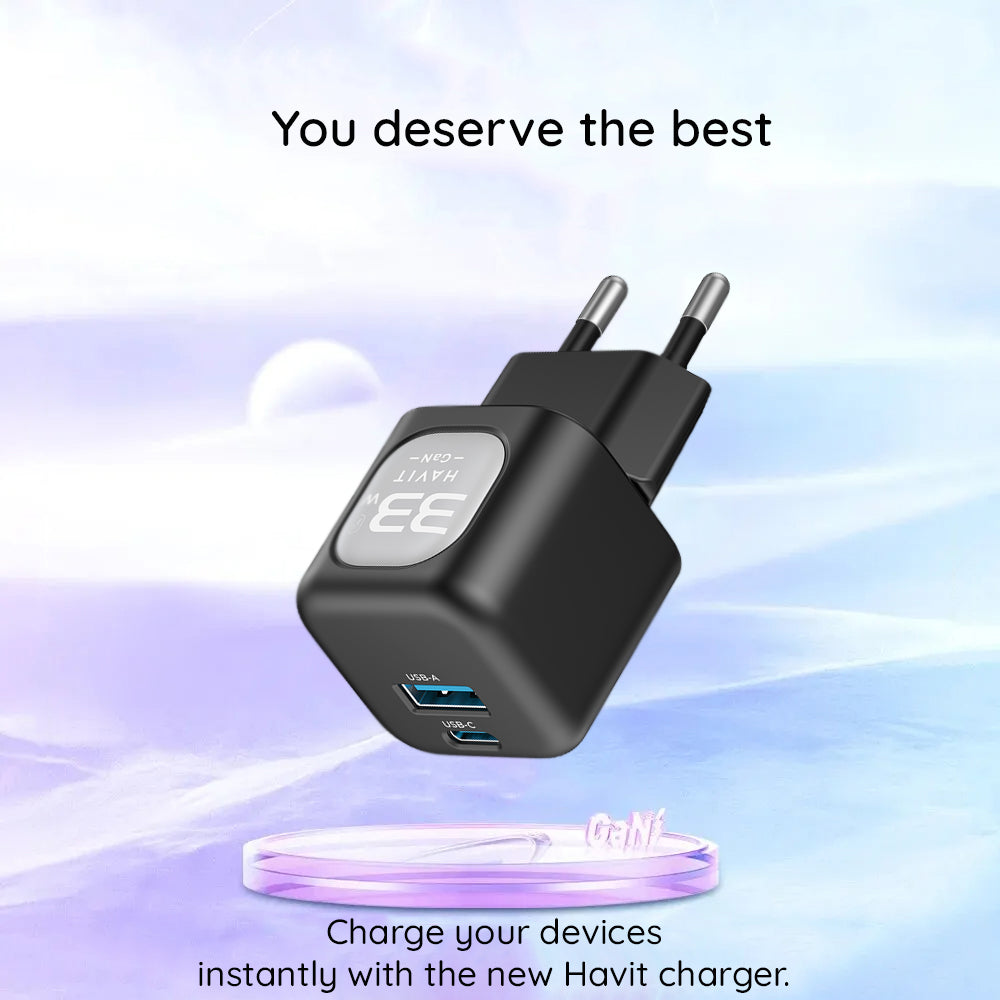 Nätverksladdare HAVIT UC230, 33W, 3A, 1 x USB-A - 1 x USB-C, Svart Grå