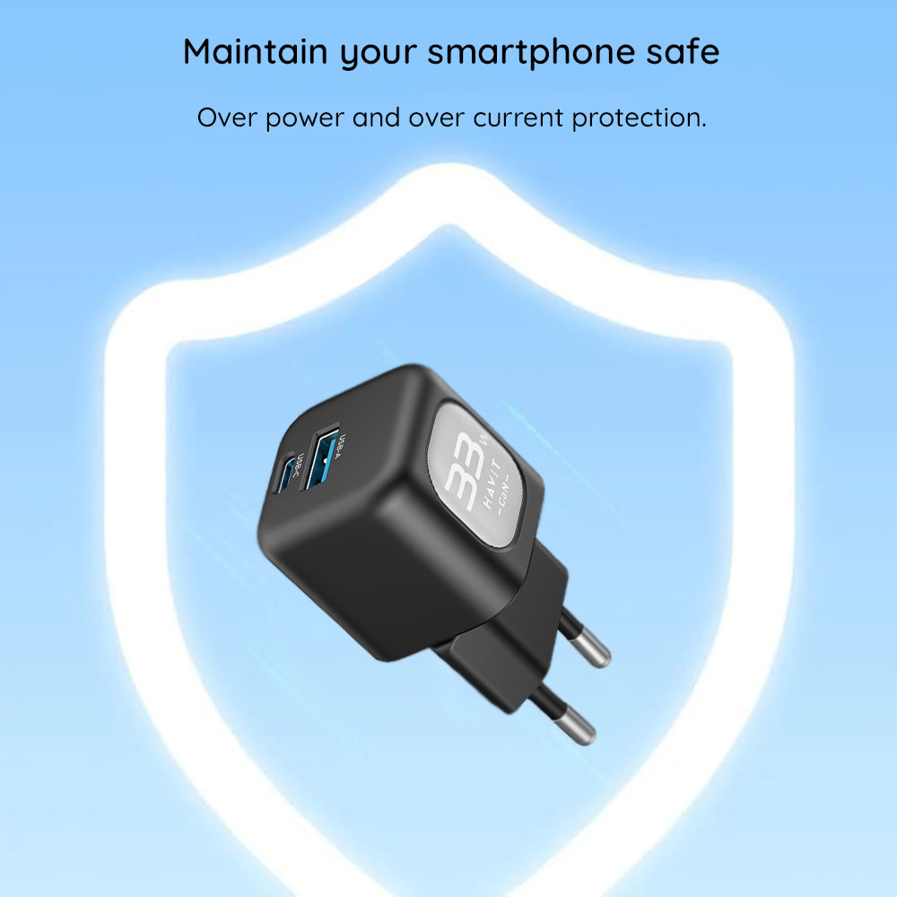 HAVIT UC230 Nätverksladdare, 33W, 3A, 1 x USB-A - 1 x USB-C, Rosa