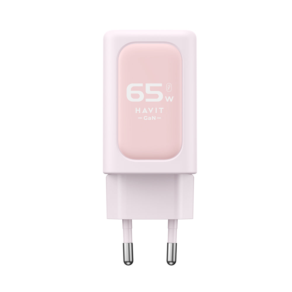HAVIT UC260 Nätverksladdare, 65W, 3A, 1 x USB-A - 2 x USB-C, Rosa