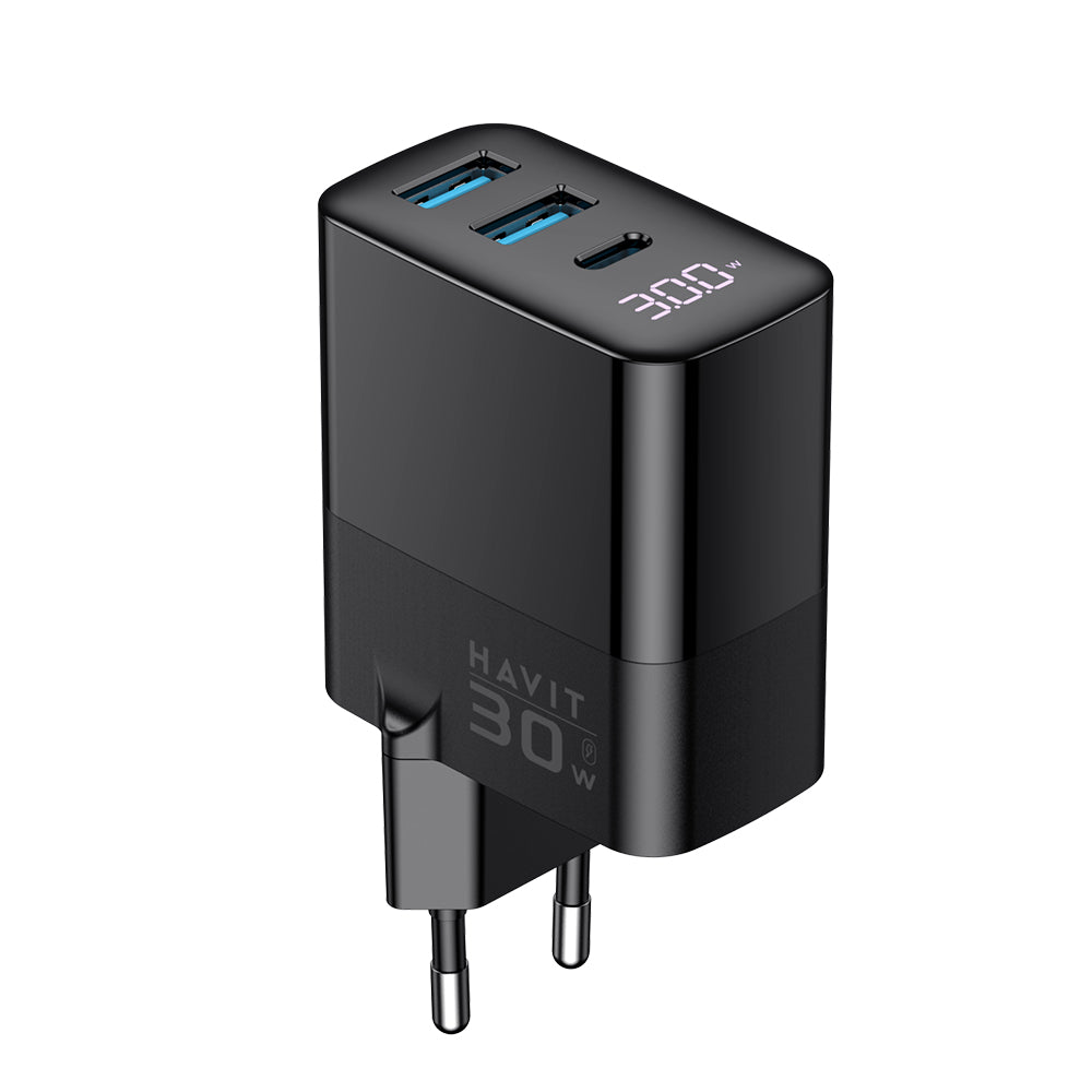 Nätverksladdare HAVIT UCLE001, 30W, 3A, 2 x USB-A - 1 x USB-C, Svart
