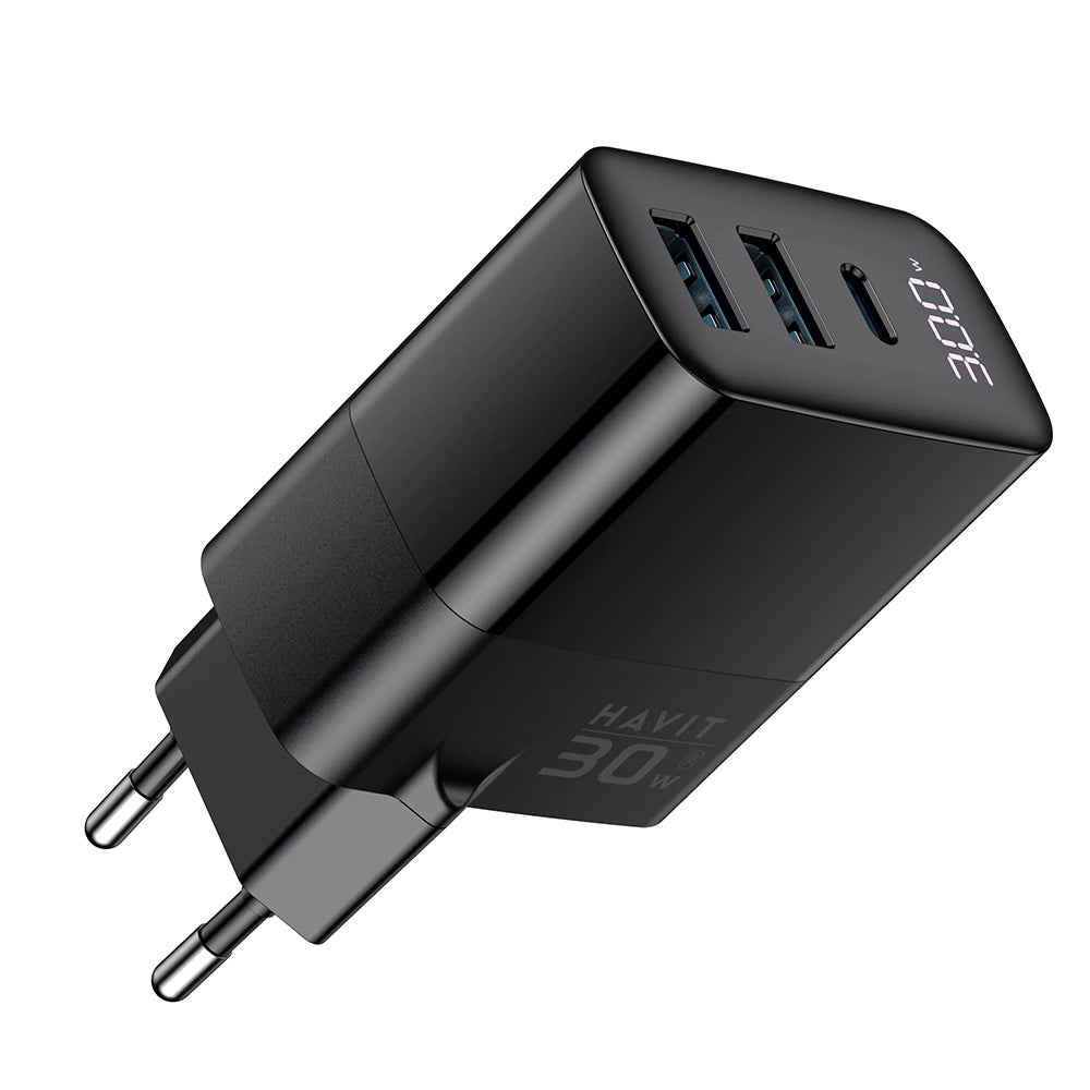 Nätverksladdare HAVIT UCLE001, 30W, 3A, 2 x USB-A - 1 x USB-C, Svart