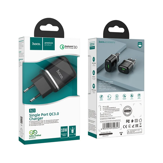 Nätverksladdare HOCO N3, 18W, 3A, 1 x USB-A, Svart