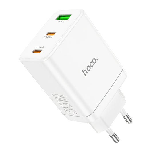 Nätverksladdare HOCO N33, 35W, 3A, 1 x USB-A - 2 x USB-C, Vit